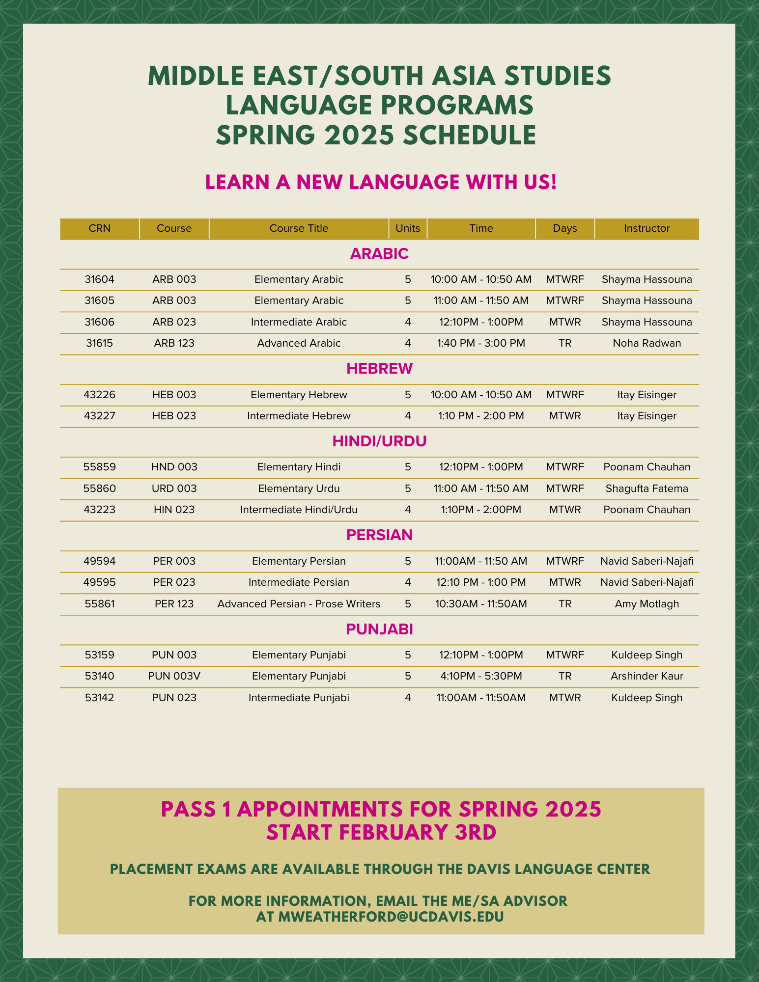 Spring 2025 Schedule - 1