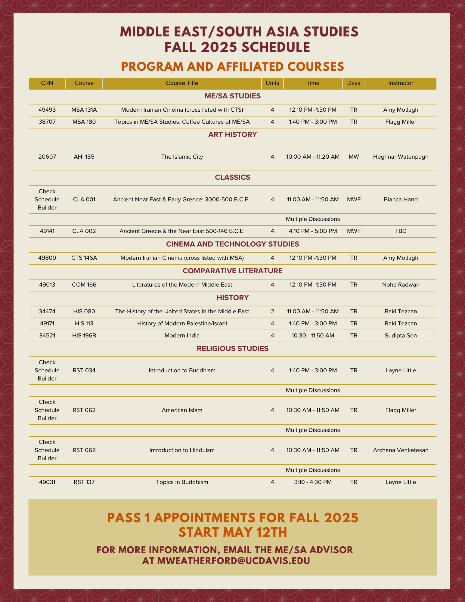 Fall 2025 ME/SA Classes