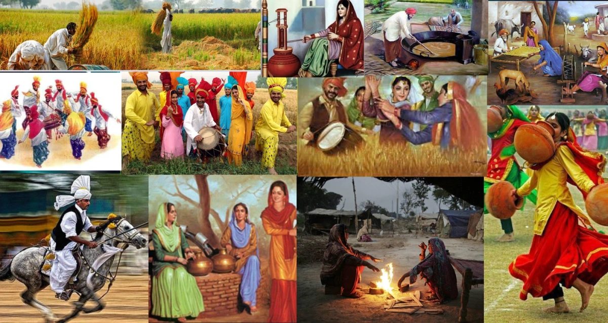 Collage showcasing elements of Punjabi culture