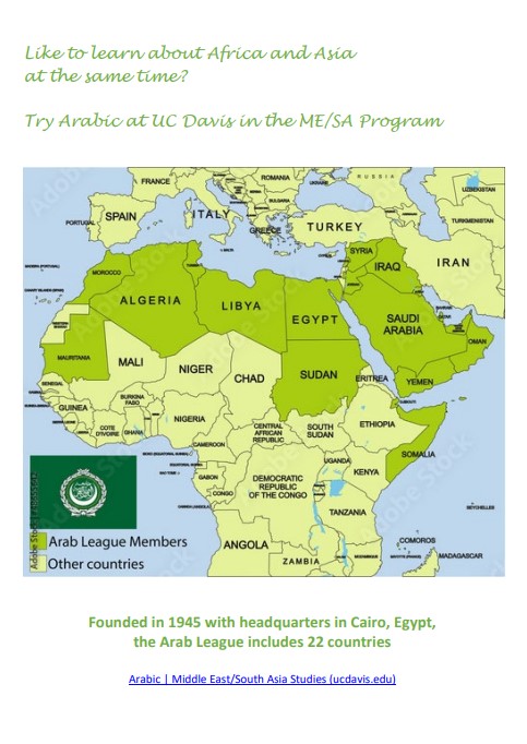 Arabic Language Course Flyer with Arabic Speaking Countries Map