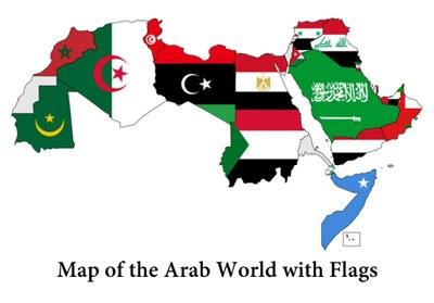 Map of the Arab world with flags